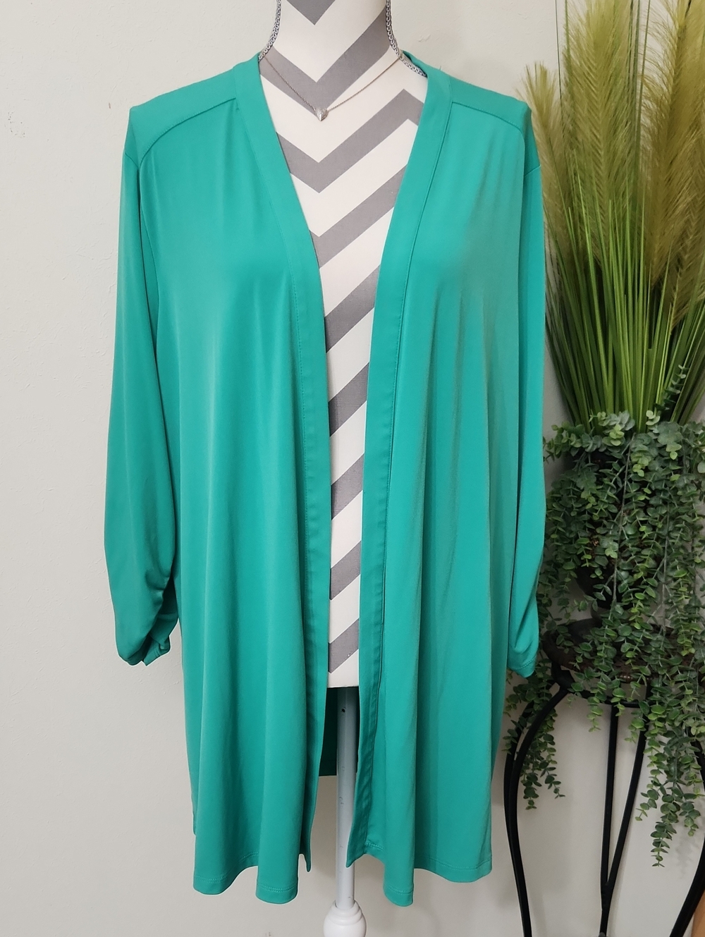 Susan Graver Teal Open-Front Longline Cardigan